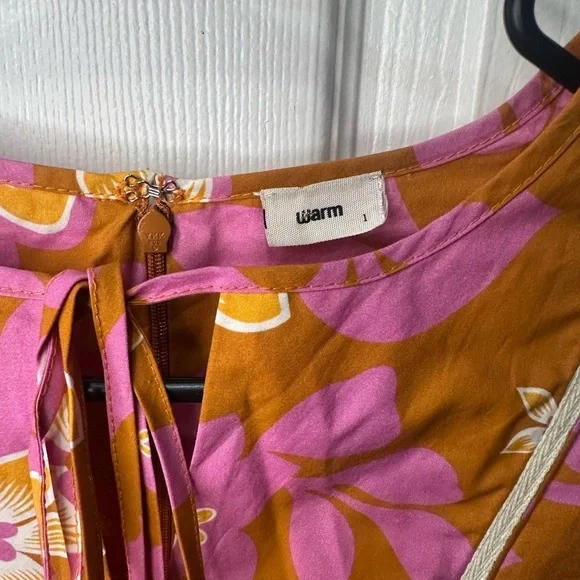 Warm 70s Style Floral Pink and Orange Long Sleeve Dress Zip Back Size 1 - Picture 4 of 6